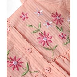 Babyhug Cotton Woven Half Puffed Sleeves Anti Bacterial Frock with Floral Embroidery - Peach
