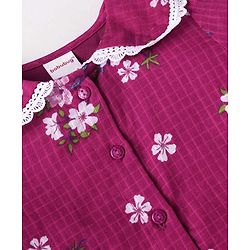 Babyhug Woven Full Sleeves Top with Floral Print & Peter Pan Collar - Dark Pink