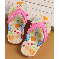 Cute Walk by Babyhug Slip On Flip Flops with Fruits Print - Pink