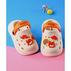 Cute Walk by Babyhug Clogs With Backstrap Closure Burger Lion & Dino Appliques - White