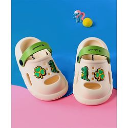Cute Walk by Babyhug Clogs With Backstrap Closure Dino & Clover Appliques - White