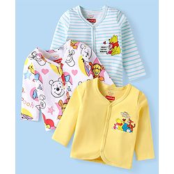 Babyhug Disney Interlock Knit Full Sleeves Jhablas with Winnie the Pooh Graphics & Stripes Pack of 3 - Yellow & White