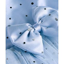 Babyhug Woven Sleeveless Party Wear Fit & Flare Dress With Foil Print & Bow Detailing - Blue