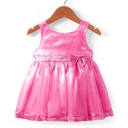 Babyhug Woven Sleeveless Party Dress With Bow Applique - Pink
