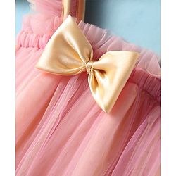 Babyhug Woven Singlet Sleeves Party Dress with Bow Applique & Frill Detailing - Pink