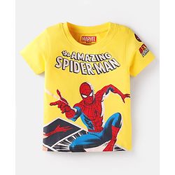 Babyhug Marvel Single Jersey Knit Half Sleeves T-Shirt With Spiderman Graphics - Yellow