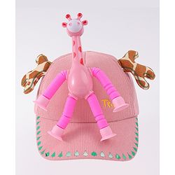 Babyhug Free Size Baseball Cap With Giraffe Applique - Pink