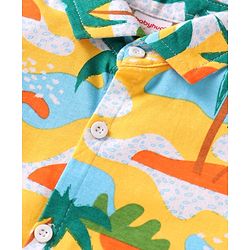 Babyhug Single Jersey Knit Half Sleeves Shirt & Shorts Set with Beach Theme Print - Yellow