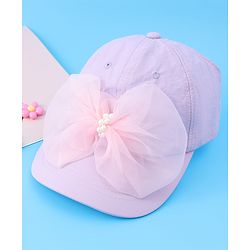 Babyhug Free Size Baseball Cap With Bow Applique - Purple
