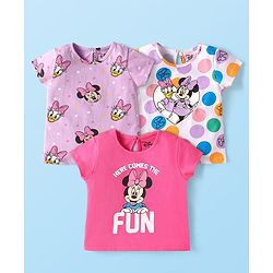 Babyhug Disney Single Jersey Knit Half Sleeves T-Shirt with Minnie Mouse Graphics Pack of 3 - Lavender Pink & White