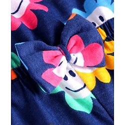 Babyhug Single Jersey Knit Singlet Sleeves Floral Printed Jumpsuit with Pockets - Navy Blue
