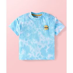 Babyhug Cotton Knit Half Sleeves Tie & Dye T-Shirt with Beach Theme Print in Back - White & Blue