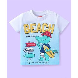 Babyhug Cotton Knit Half Sleeves Ombre T-Shirt with Crocodile Beach Text Print - Light Blue