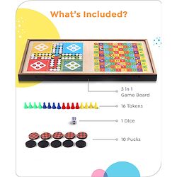 Babyhug Disney Mickey & Friends Theme 3 in 1 Fastest Finger Game |Improves Hand eye Co-ordination| Learning and Educational Toy| Family Board Game with Sling Puck Board,Ludo Snake & Ladder|Indoor Toys & Games for Kids.