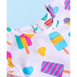 Babyhug Cotton Knit Frill Sleeves Ice Cream Printed Nighty - White