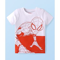 Babyhug Marvel Single Jersey Knit Half Sleeves T-Shirt With Spiderman Graphics - White