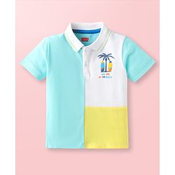 Babyhug Cotton Knit Half Sleeves Polo T-Shirt With Cut & Sew Design - Light Blue