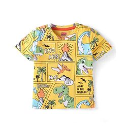 Babyhug Cotton Knit Half Sleeves T-Shirt with Animal Print - Yellow