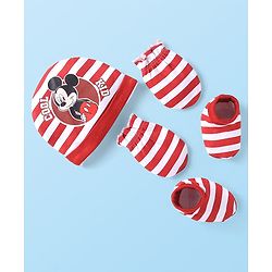 Babyhug Interlock Knit Caps Mittens & Booties With Heart Print & Ear Applique - Navy Blue