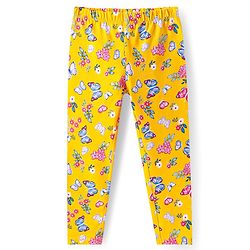Babyhug Cotton Lycra Knit Full Length Leggings with Butterfly Print - Yellow