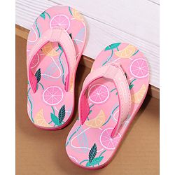 Cute Walk by Babyhug Slip On Flip Flops with Lemonade Print - Pink