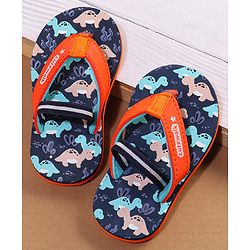 Cute Walk by Babyhug Flip Flops With Back Strap Dino Print - Navy Blue