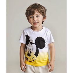Babyhug Disney Single Jersey Knit Half Sleeves T-Shirt with Mickey Mouse Graphic & Ombre Effect - White