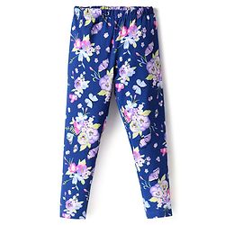 Babyhug Cotton Knit Full Length Leggings with Floral Print - Navy Blue