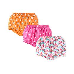 Babyhug 100% Cotton Knit Antibacterial Bloomers Floral & Hearts Print Pack of 3 - Orange Pink & White
