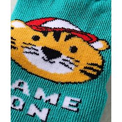 Cute Walk by Babyhug Knit Ankle Length Antibacterial Anti Skid Socks with Stripes & Tiger Design Pack of 3 - Green Light Blue & Yellow