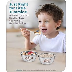 Babyhug Disney Mickey Mouse Stainless Steel Feeding Bowl Set | Easy to Clean & Maintain| Encourage Self Feeding| Laser Print| Dishwasher Safe| Gifting Option Silver Pack of 2 - 150 ml