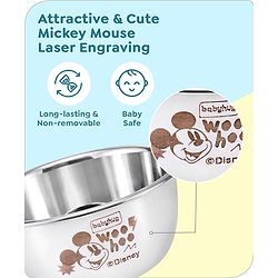 Babyhug Disney Mickey Mouse Stainless Steel Feeding Bowl Set | Easy to Clean & Maintain| Encourage Self Feeding| Laser Print| Dishwasher Safe| Gifting Option Silver Pack of 2 - 150 ml