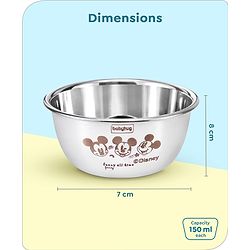 Babyhug Disney Mickey Mouse Stainless Steel Feeding Bowl Set | Easy to Clean & Maintain| Encourage Self Feeding| Laser Print| Dishwasher Safe| Gifting Option Silver Pack of 2 - 150 ml