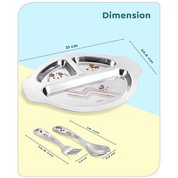 Babyhug Disney Mickey Mouse Stainless Steel 3 Section Plate with Spoon & Fork Set| Easy to Clean & Maintain| Encourage Self Feeding| Laser Print| Dishwasher Safe| Gifting Option - Silver