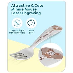 Babyhug Disney Mickey Mouse Stainless Steel Fork & Spoon Set | Easy to Clean & Maintain| Encourage Self Feeding| Laser Print| Dishwasher Safe| Gifting Option - Silver