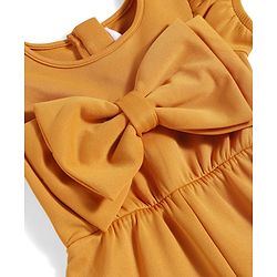 Babyhug Woven Half Puffed Sleeves Party Jumpsuit with Bow Applique - Orange
