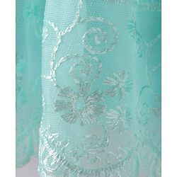 Babyhug Woven Sleeveless Mesh Party Dress With Lace Detailing & Bow Applique - Mint