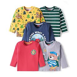 Babyhug Cotton Knit Full Sleeves T-Shirts with Bear Print Pack of 5 - Multicolor