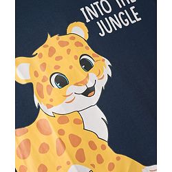 Babyhug Cotton Knit Full Doctor Sleeves T-Shirt with Cub Print - Navy Blue