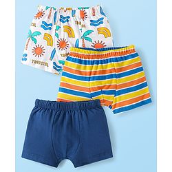 Babyhug 100% Cotton Trunk Beach Theme Print Pack of 3 - Blue & White