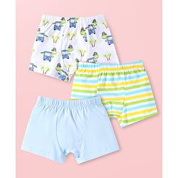 Babyhug 100% Cotton Knit Trunks with Striped & Turtle Print Pack of 3 - Light Blue & White