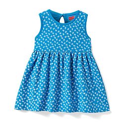 Babyhug Single Jersey Knit Sleeveless Frock with Bow Print - Blue