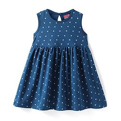 Babyhug Single Jersey Knit Sleeveless Frock with Star Print - Navy Blue