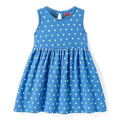 Babyhug Single Jersey Knit Sleeveless Frock with Polka Dots Print - Blue