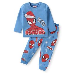Babyhug Marvel Single Jersey Knit Full Sleeves Night Suit with Spider Man Print - Blue