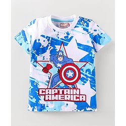 Babyhug Marvel Single Jersey Knit Half Sleeves T-Shirt with Captain America Graphics - White