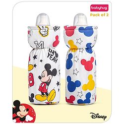 Babyhug Disney Premium Cotton Bottle Cover Cool Mickey Theme Pack of 2 (Medium)- Red And White