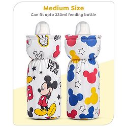 Babyhug Disney Premium Cotton Bottle Cover Cool Mickey Theme Pack of 2 (Medium)- Red And White