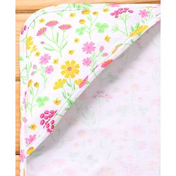 Babyhug Interlock Knit Hooded Towel With Floral Print L 30 x B 30 cm - White