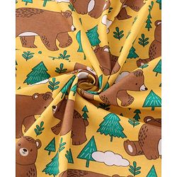 Babyhug Interlock Knit Bear Printed Hooded Wrapper - Yellow